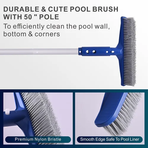 Vista 5 de POOLAZA Red de desnatador de piscina y cabezal de cepillo de piscina con poste de aluminio de 50 pulgadas