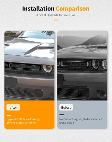 Vista 3 de Hoolcar Front Grille Radiator Grille Insert Cover Grillwork Trim Compatible with Dodge Challenger 2015-2025+, Exterior Accessories, Black, 2pcs Negro