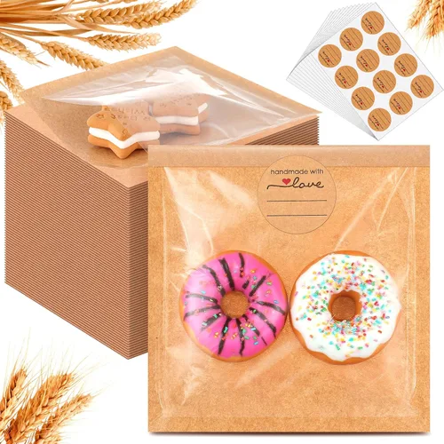 Vista 17 de Outus 100 bolsas de empaque para galletas con sello, bolsas de panadería de 3 x 3 pulgadas con ventana, papel resistente a la grasa termosellable