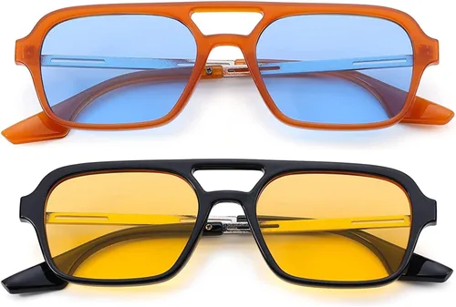 Vista 2 de Gafas de sol de aviador planas de moda retro vintage de los años 70 para mujeres y hombres, rectangulares, pequeñas sombras estrechas y bonitas a