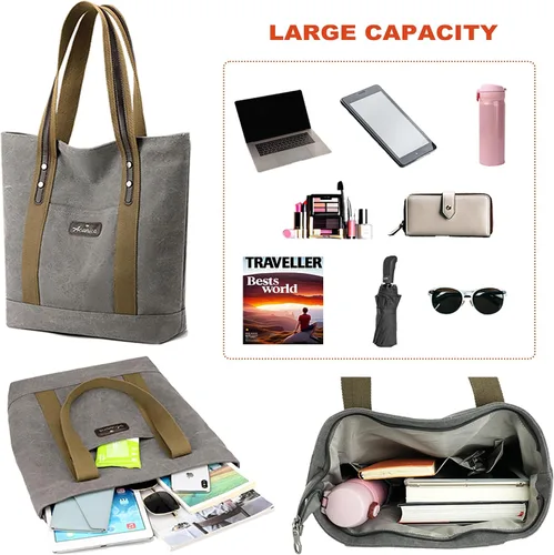 Vista 4 de Bolso de mano para mujer, bolso grande de compras con bolsillo