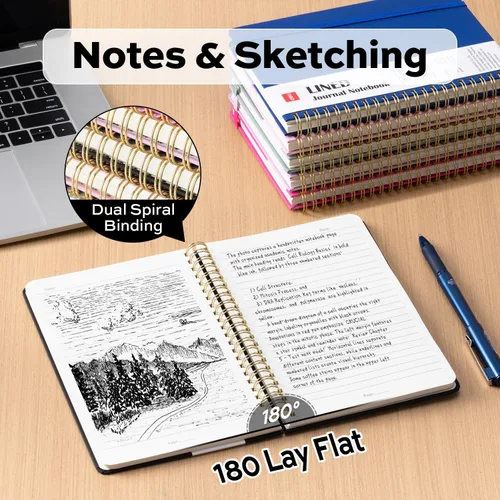 Vista 2 de deli Black Lined Spiral Journal Notebook, 160 Pages, A5 (5.5"x8") Hardcover Writing Notebook, College Ruled Spiral Bound Journal for Women & Men