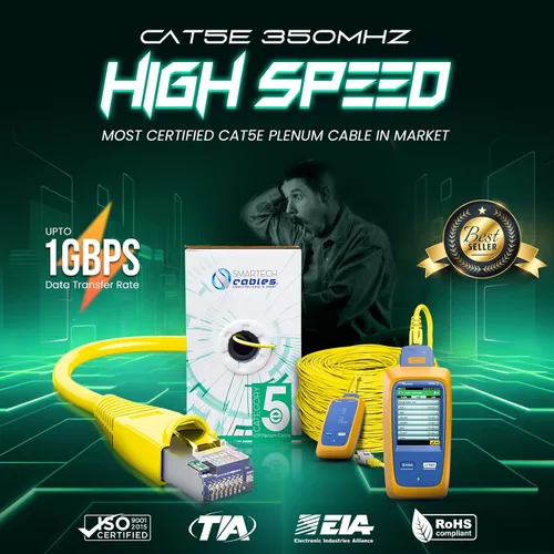 Vista 7 de Smartech Cables - Cable Plenum Cat5e de 1000 pies (CMP) - Cable de conductor sólido Cat5e de 1000 pies - 24 AWG, 350 MHz, 4 pares, cable Ethernet