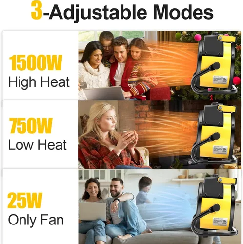 Vista 3 de Calentador de garaje portátil de 1500 W, calentador eléctrico para exteriores con calentamiento rápido y protección contra sobrecalentamiento