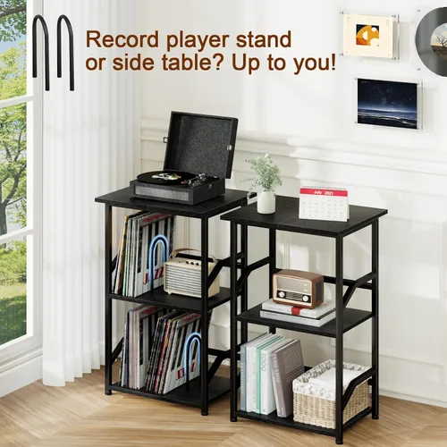 Vista 5 de LOAKEKEL HETCD020BK-1 - Soporte para tocadiscos, gran almacenamiento de discos de vinilo hasta 200 álbumes, mesa auxiliar de 3 niveles