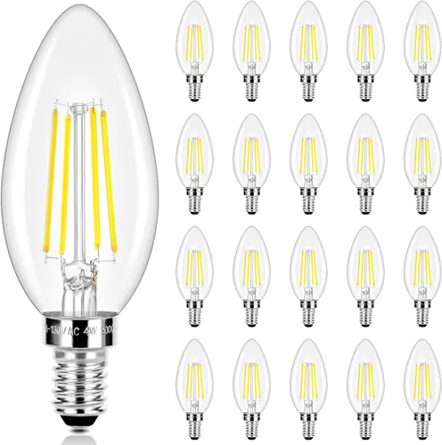 Vista 14 de E12 LED Candelabra Bulbs 40 Watt Equivalent, 4W Vintage Candle Light Bulbs Dimmable, 350Lm Amber Warm White 2200K B10 Edison Bulb, Filament Clear