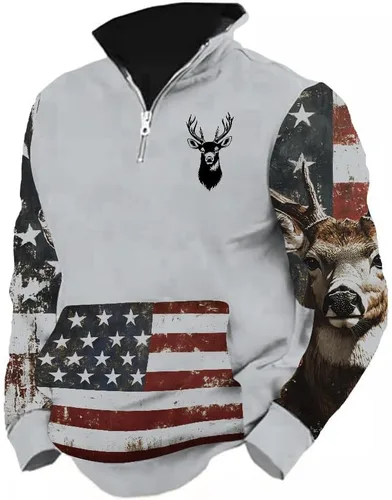 Vista 3 de LOAIHA Native American - Sudadera con capucha para hombre, manga larga, cremallera de 1/4, chaqueta vaquera