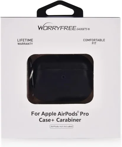 Vista 6 de Funda compatible con Apple AirPods Pro, piel auténtica y cubierta de PC, funda protectora completa con llavero, color negro