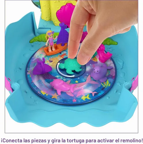 Vista 5 de Polly Pocket Acuario con tema submarino, 2 características de fabricación de burbujas, piscina, micro polly y muñeca de sirena, solución de burbujas