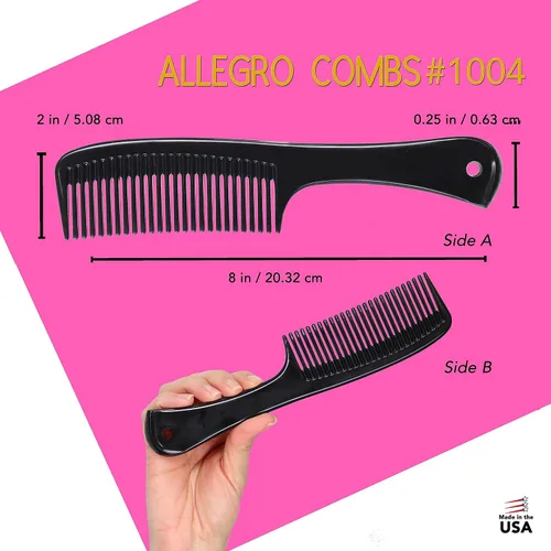 Vista 2 de Allegro Comb 1004 Peines desenredantes de dientes anchos para mujeres, estilistas, peine de pelo rizado para hombre, 2 piezas (negro)