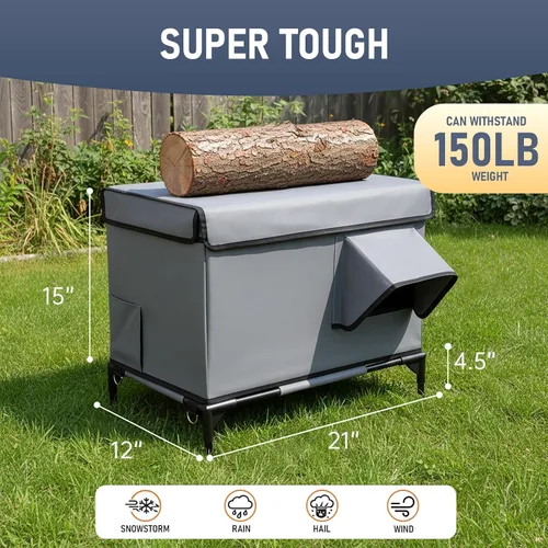 Vista 5 de Casa climatizada para gatos al aire libre con almohadilla térmica para invierno, resistente a la intemperie, aislamiento impermeable, puertas