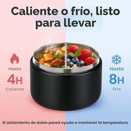Vista 4 de Pawtong Tarro de comida aislado al vacío de 12 onzas con tapa de hebilla, termo de sopa de boca ancha para comida caliente para niños, contenedor