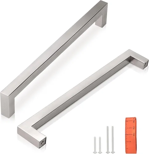 Vista 31 de Juego de manijas de puerta de acero inoxidable de 1/2 de ancho, esquinas cuadradas, para armario de cocina