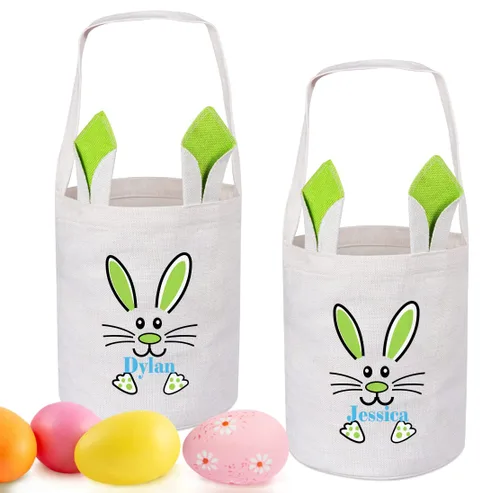 Vista 5 de Paquete de 2 cestas de Pascua personalizadas para niños, cestas de Pascua Touber para niños, cestas de Pascua personalizadas con nombre, regalos