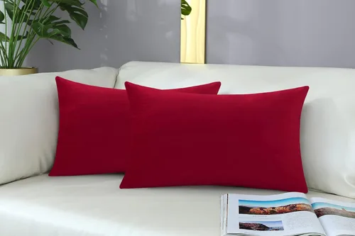 Vista 3 de mixeoo Fundas de Cojín Decorativas Cómodas de Navidad Rojas Rectangulares de Terciopelo Grueso Sólido Súper Suaves Casos de Cojín Decoración