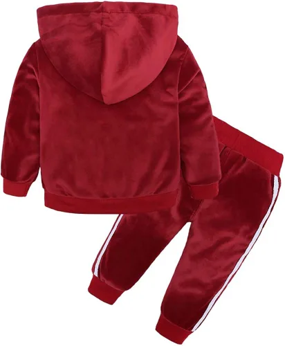 Vista 2 de MYGBCPJS Conjunto deportivo de 2 piezas de sudadera de terciopelo para niña pequeña