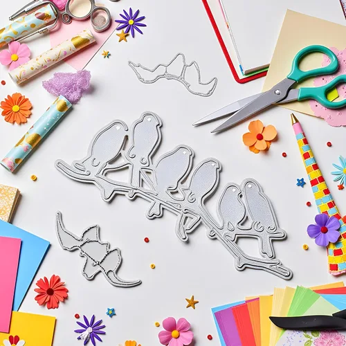 Vista 4 de Troqueles de corte de metal para hacer tarjetas, 5 pequeños pájaros en ramas, plantillas de corte para manualidades, álbumes de recortes, álbum