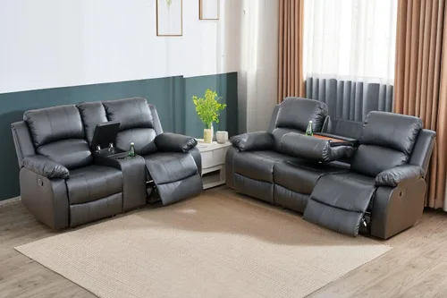 Vista 39 de A Ainehome Juego de Muebles de Sala de Estar de Cuero Reclinable Juego de Sofá Sillón Loveseat Juego de Muebles Sofá para Sala de Estar/Espacio