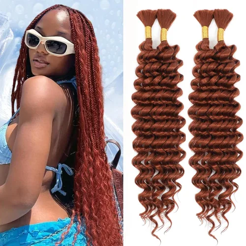 Vista 10 de Mezcla de cabello humano para trenzar, cabello sintético rizado bohemio para trenzar, trenzas bohemias de 16 pulgadas, 4 paquetes de 110g/paquete