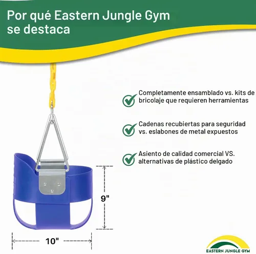 Vista 5 de Eastern Jungle Gym Asiento de columpio para niño con respaldo alto y respaldo alto Cadenas revestidas totalmente montadas Accesorio de columpio