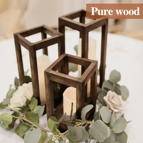 Vista 5 de 12 piezas de centro de mesa de madera para boda, decoración rústica de mesa de boda, decoración de granja, portavelas de madera, regalo de boda
