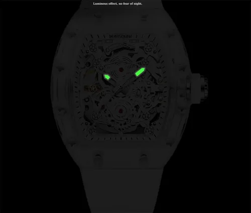 Vista 5 de Reloj mecánico automático transparente hueco, resistente al agua, estilo barril de vino