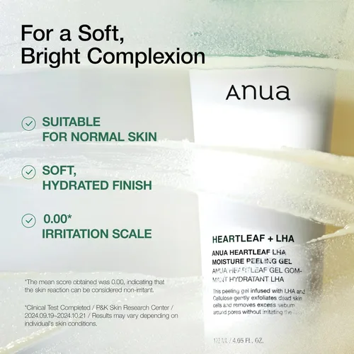 Vista 5 de ANUA Heartleaf LHA Gel Exfoliante Hidratante, Exfoliación Suave, Peeling Facial Hidratante, Cuidado de los Poros, Eliminación de Piel Muerta