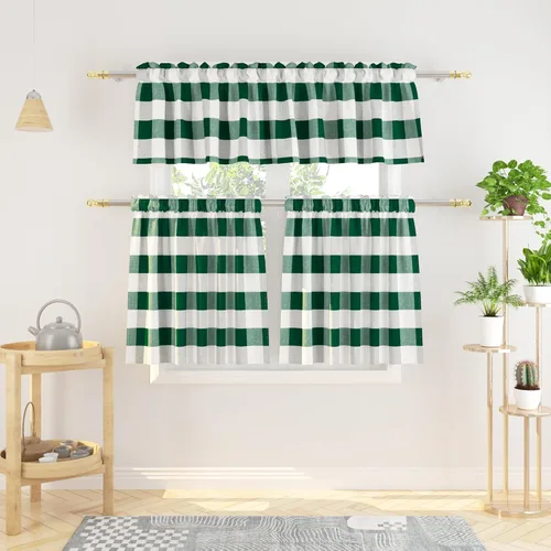 Vista 134 de Cenefas de cortina para ventana de 16 pulgadas de largo, 2 paneles de cuadros búfalo, cortinas pequeñas con bolsillo para barra, estilo clásico