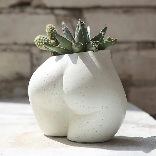 Vista 10 de FROZZUR - Maceta con forma de cuerpo femenino, jarrón con trasero, maceta de flores femenina, maceta moderna de resina estilo bohemio, color blanco