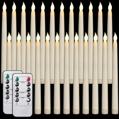 Vista 9 de Tuanse Paquete de 24 Velas Cónicas Parpadeantes Sin Llama de Navidad con Control Remoto y Temporizador, Velas Cónicas LED de Luz Blanca Cálida que
