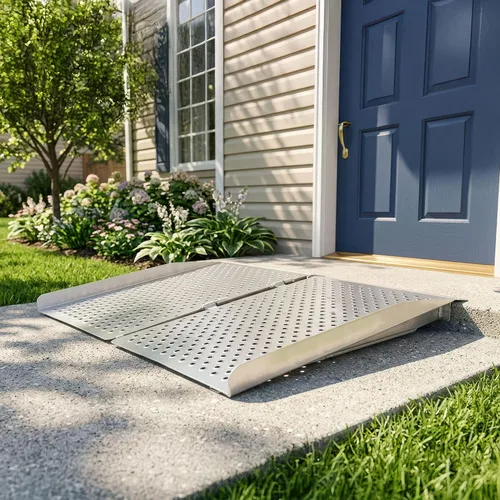 Vista 2 de Silver Spring - Rampa ligera para sillas de ruedas (plegable, de un solo pliegue, 61 cm) 24" L x 30" W, folding, portable, non-slip punch plate