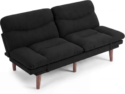 Vista 8 de Flamaker Sofá cama futón ajustable de 66 pulgadas con reposabrazos y respaldo ajustables, moderno sofá futón convertible para espacios pequeños Negro