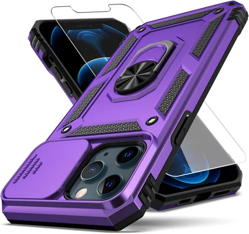 Vista 8 de Funda para iPhone 12 Pro Max, con cubierta para lente de cámara, protector de pantalla HD, [grado militar] anillo de montaje en coche con soporte