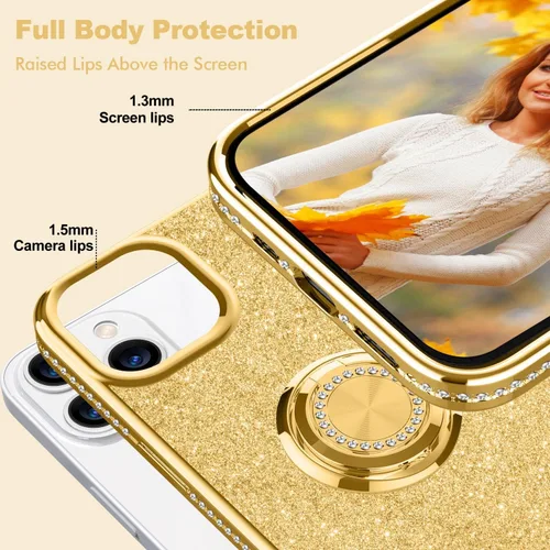 Vista 4 de Thomo Funda compatible con iPhone 13 Pro Max, [Bling Kickstand] Bonita funda protectora de cuerpo completo con diamantes para iPhone 13 Pro Max