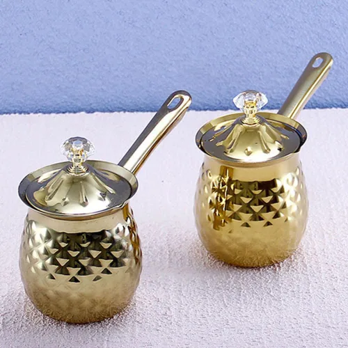 Vista 5 de Cafetera turca, decantador de café expreso de acero inoxidable, capacidad de 13.5 onzas, olla de leche más cálida, cafetera árabe griega, cafetera
