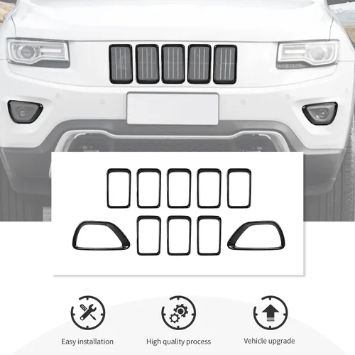 Vista 5 de Anillos de parachoques delantero para rejilla de ventilación + cubierta de luz antiniebla delantera para Jeep Grand Cherokee 2014-2016, accesorios