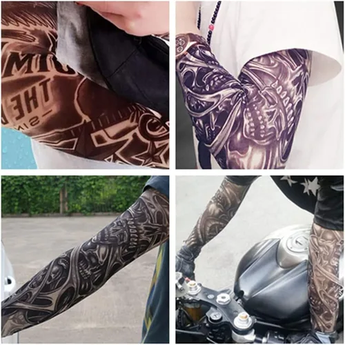 Vista 6 de Mangas de tatuaje temporales falsas para hombres y mujeres, mangas de protección solar para brazos (juego oscuro unisex, paquete de 6)