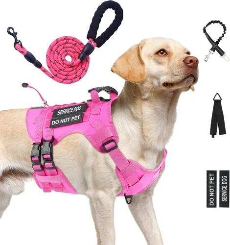 Vista 12 de Arnés táctico sin tirones para perro, tamaño pequeño, chaleco para perro de servicio, S, negro Arnés táctico y correa para perro, arnés ajustable
