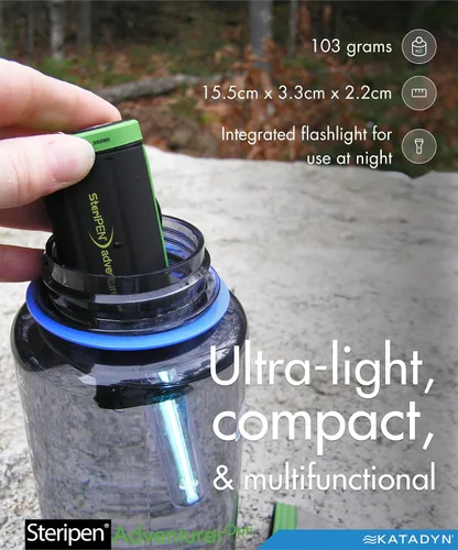 Vista 4 de SteriPen Adventurer Opti - Purificador de agua personal UV para camping, mochileros, preparación para emergencias y viajes, negro/verde, pequeño