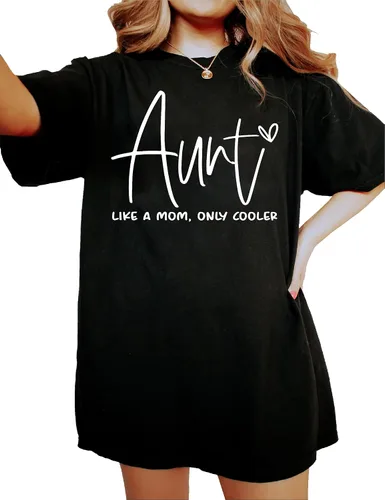 Vista 7 de Auntie Shirt, Like A Mom Only Cooler Shirt, Baby Announcement for Aunt, Funny Aunt Shirt