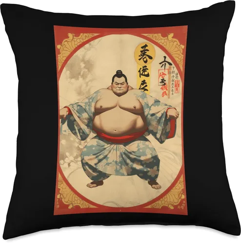 Vista 4 de Sumo Wrestler I Love Japanese Sumo Vintage Art Throw Pillow