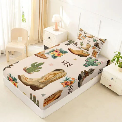 Vista 8 de Erosebridal Western Cowgirl Sheet Set Twin Western Cowboy Bed Sheets for Kids Boys Girls Horseshoe Boots Southwestern Flat Fitted Sheet Wild West