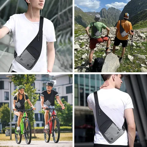 Vista 7 de Qidelong Bolso bandolera para hombres y mujeres, delgado bolso de bolsillo personal, mochila de hombro en el pecho, mochila casual, riñonera de viaje