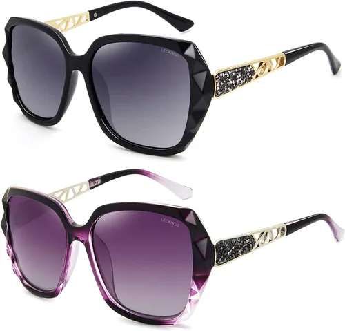 Vista 24 de Gafas de sol de gran tamaño para mujer, polarizadas, protección UV, clásicas, a la moda, para damas, marco negro, lente gris Montura café lente café