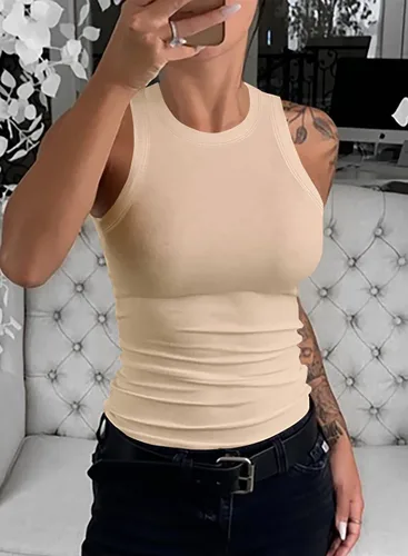 Vista 2 de Samefar Camiseta sin mangas de punto delgado para mujer, con espalda cruzada, casual, básica, acanalada