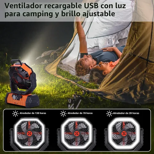 Vista 5 de Ventilador de emergencia de 20000 mAh y luz LED, ventilador recargable con batería para corte de energía, descongelación de automóviles, uso