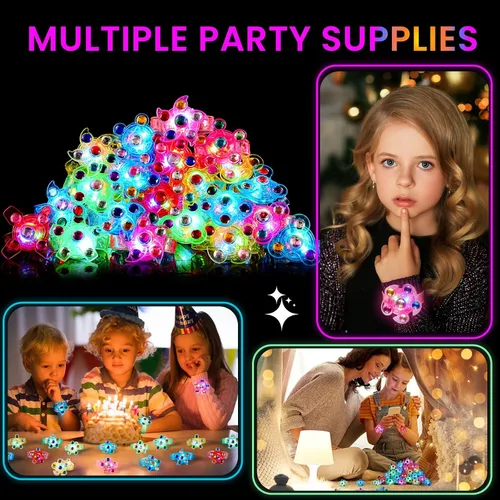 Vista 6 de SCIONE Paquete de 8 Pulseras Giratorias Fidget con Luz LED, Suministros de Fiesta que Brillan en la Oscuridad, Artículos de Fiesta de Halloween