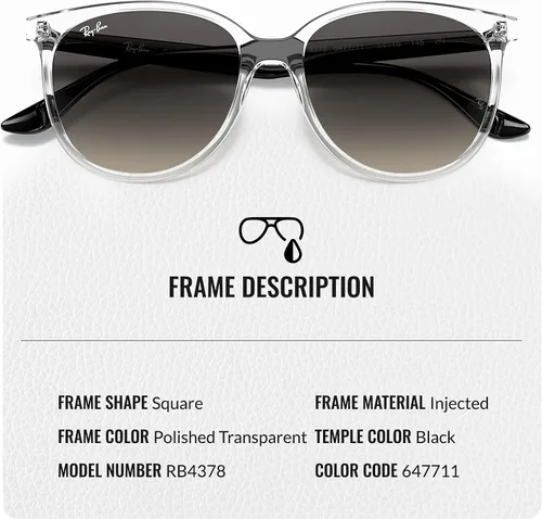Vista 3 de Ray-Ban RB4378 Square Shaped Sunglasses for Men & Women with Official RAYBAN Eyewear Kit