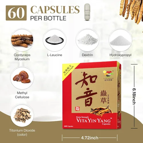 Vista 6 de Vita Green Yin Yang Cordyceps Suplemento herbario de micelio () - Apoya el bienestar respiratorio, la energía y la salud del hígado y los riñones