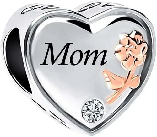 Vista 2 de Abalorio de corazón de rosa con texto en inglés "I Love You Mom Wife Auntie Sister Grandma Nana" compatible con pulseras Pandora